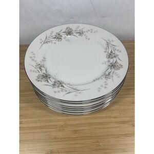 Heinrich H&C Selb Bavaria Dinner Plate 10.5" Gray Floral Platinum Trim - 7 Avail